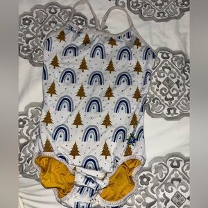 White gymnastics leotard with Rainbow and Tree Print